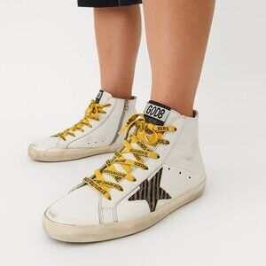 Golden Goose Skateboard Francy Mid Top Sneakers White Yellow Animal Size 40